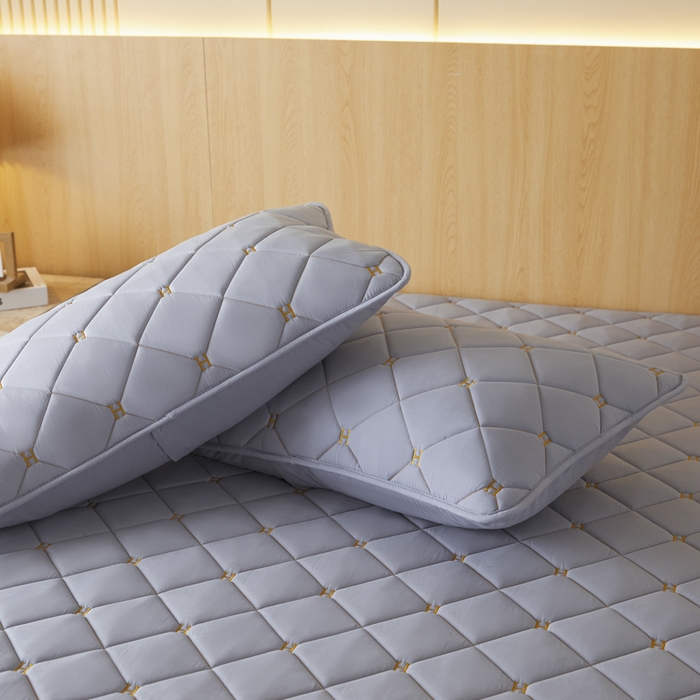 91家纺网 家纺一手货源 找家纺 芬晴家纺 2025新款全棉水洗棉A类防水系列枕套 H-星灰