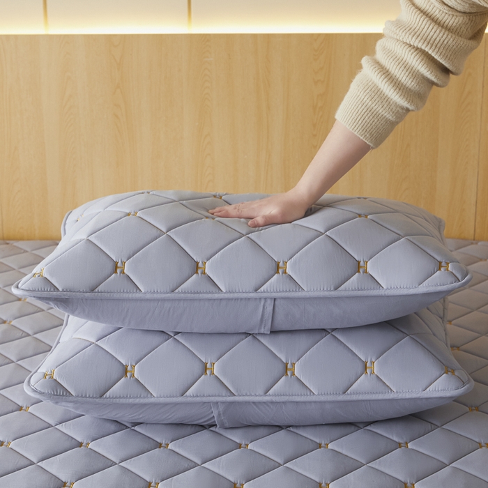 91家纺网 家纺一手货源 找家纺 芬晴家纺 2025新款全棉水洗棉A类防水系列枕套 H-星灰