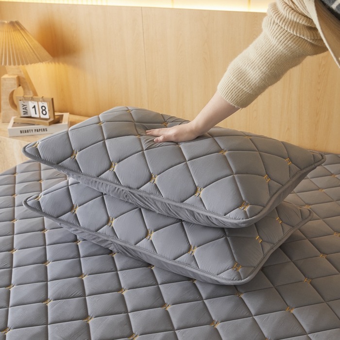 91家纺网 家纺一手货源 找家纺 芬晴家纺 2025新款全棉水洗棉A类防水系列枕套 H-岩灰