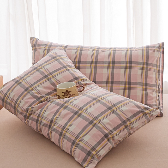 芬晴家纺 2025新款A类全棉色织防水枕套系列 防水-简兮粉