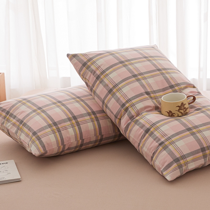 91家纺网 家纺一手货源 找家纺 芬晴家纺 2025新款A类全棉色织防水枕套系列 防水-简兮粉