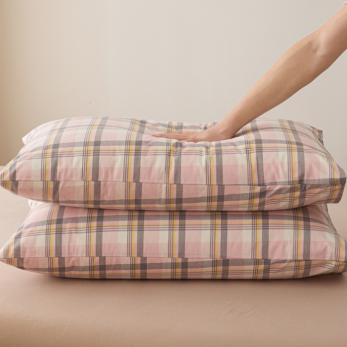 91家纺网 家纺一手货源 找家纺 芬晴家纺 2025新款A类全棉色织防水枕套系列 防水-简兮粉