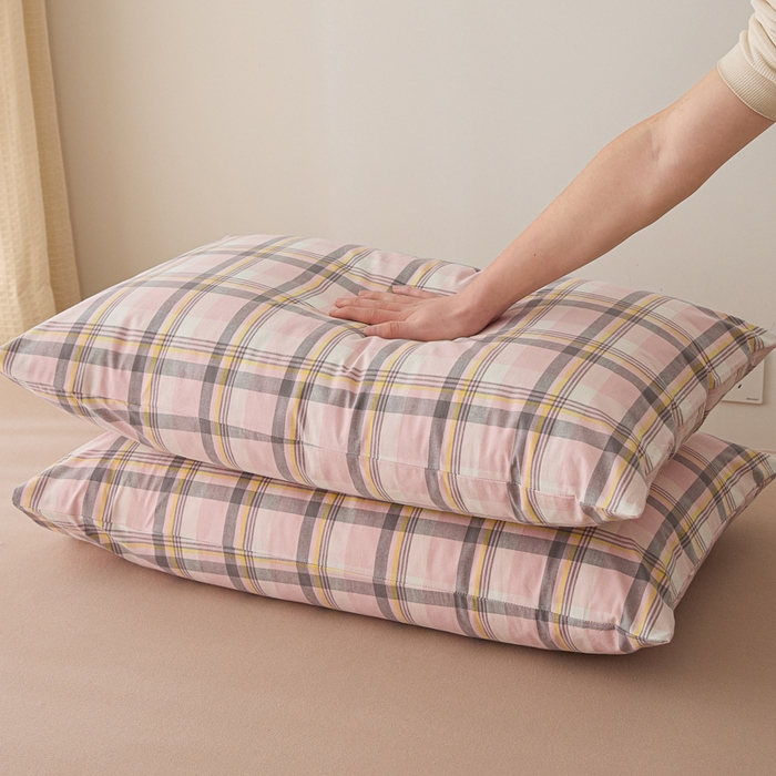 91家纺网 家纺一手货源 找家纺 芬晴家纺 2025新款A类全棉色织防水枕套系列 防水-简兮粉