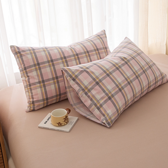 91家纺网 家纺一手货源 找家纺 芬晴家纺 2025新款A类全棉色织防水枕套系列 防水-简兮粉