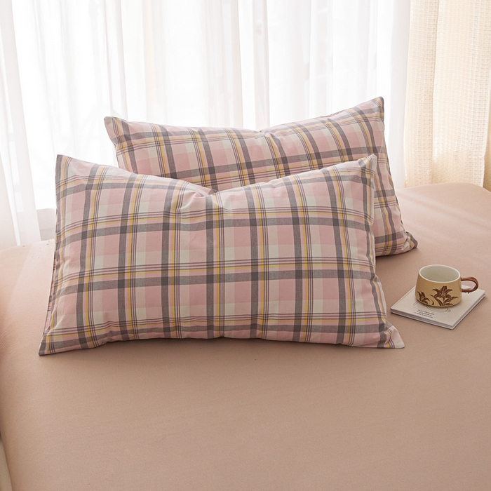 91家纺网 家纺一手货源 找家纺 芬晴家纺 2025新款A类全棉色织防水枕套系列 防水-简兮粉