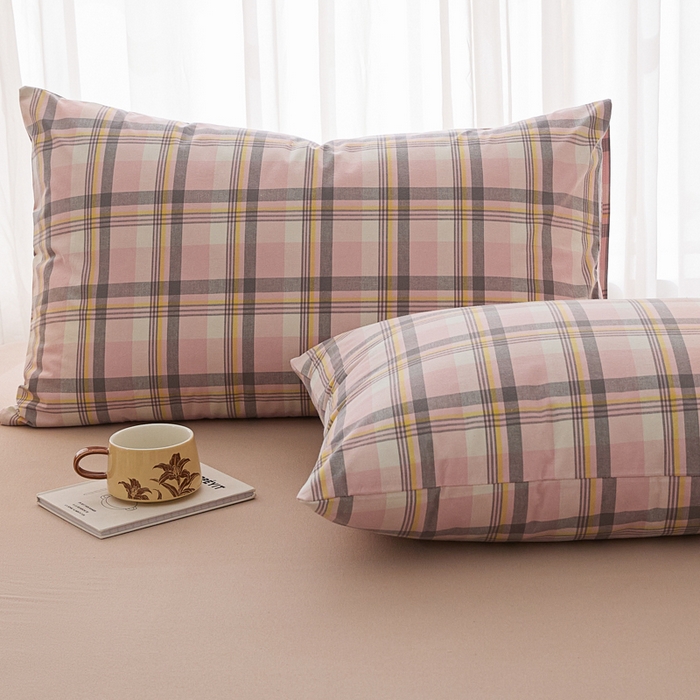 91家纺网 家纺一手货源 找家纺 芬晴家纺 2025新款A类全棉色织防水枕套系列 防水-简兮粉