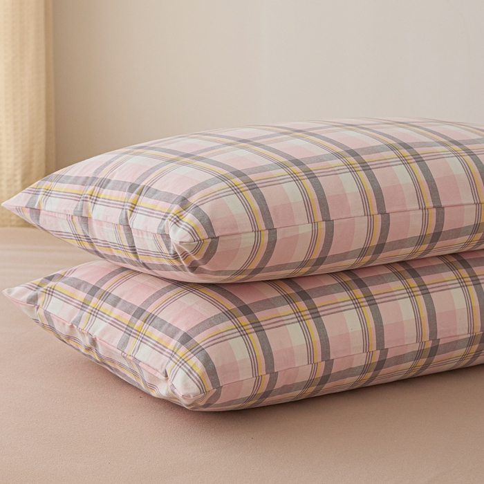 91家纺网 家纺一手货源 找家纺 芬晴家纺 2025新款A类全棉色织防水枕套系列 防水-简兮粉