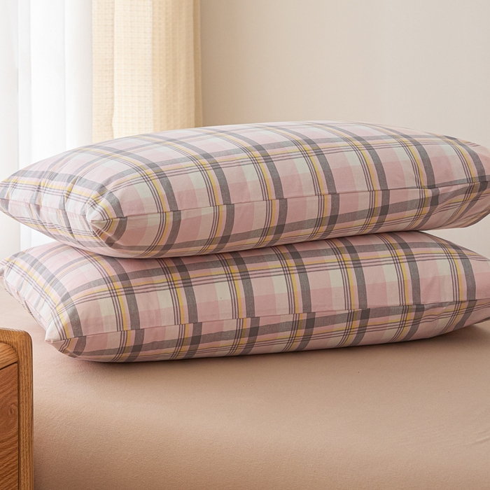 91家纺网 家纺一手货源 找家纺 芬晴家纺 2025新款A类全棉色织防水枕套系列 防水-简兮粉