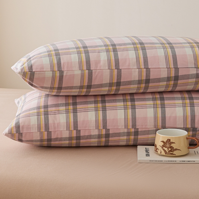 91家纺网 家纺一手货源 找家纺 芬晴家纺 2025新款A类全棉色织防水枕套系列 防水-简兮粉