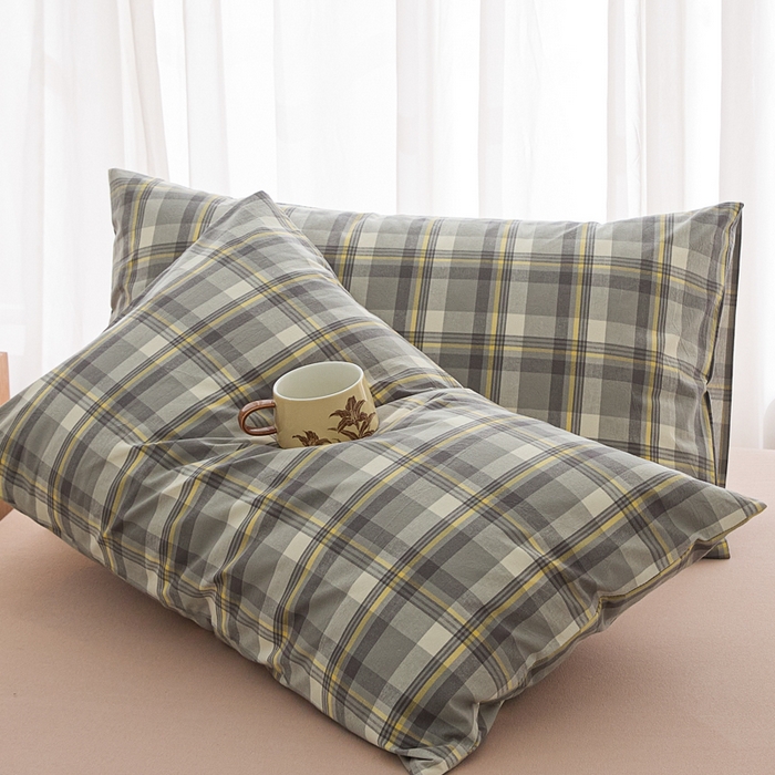 芬晴家纺 2025新款A类全棉色织防水枕套系列 防水-简兮灰