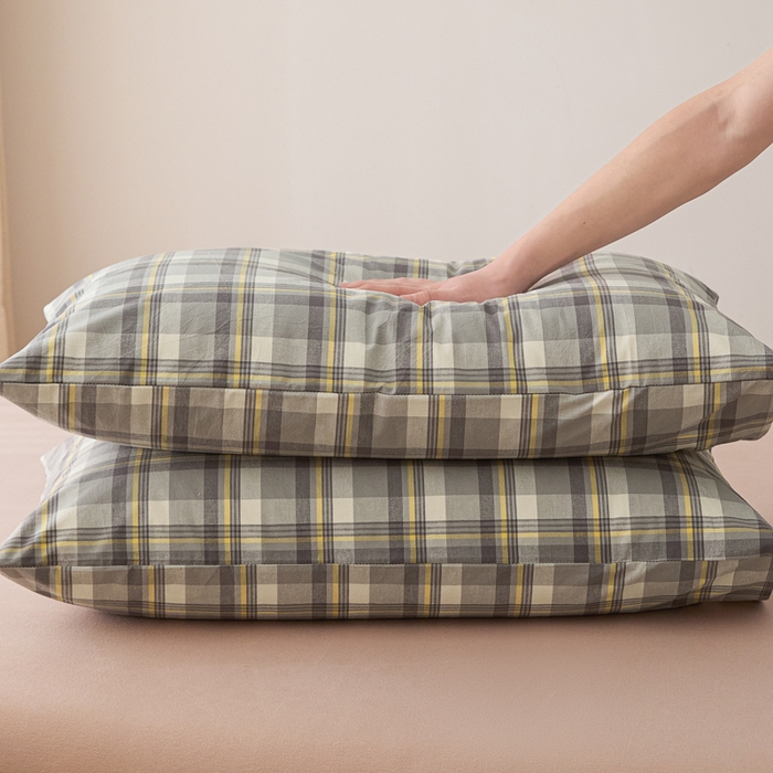 91家纺网 家纺一手货源 找家纺 芬晴家纺 2025新款A类全棉色织防水枕套系列 防水-简兮灰