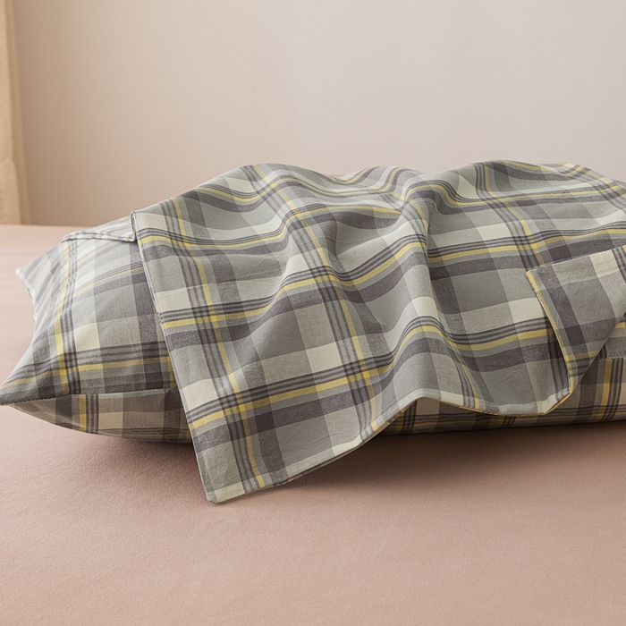 91家纺网 家纺一手货源 找家纺 芬晴家纺 2025新款A类全棉色织防水枕套系列 防水-简兮灰