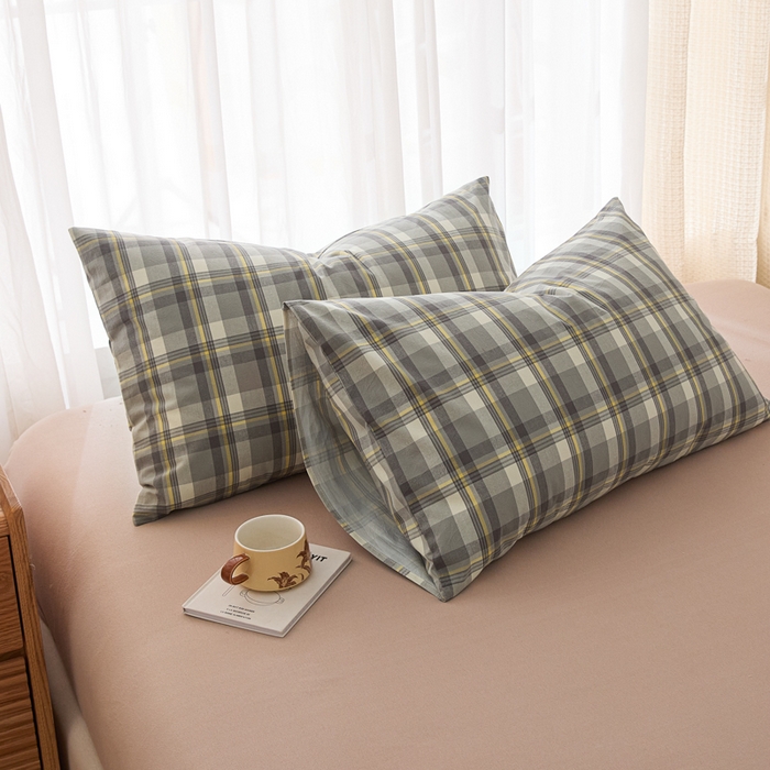 91家纺网 家纺一手货源 找家纺 芬晴家纺 2025新款A类全棉色织防水枕套系列 防水-简兮灰