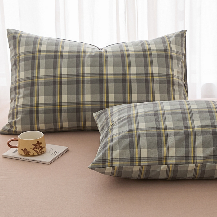 91家纺网 家纺一手货源 找家纺 芬晴家纺 2025新款A类全棉色织防水枕套系列 防水-简兮灰