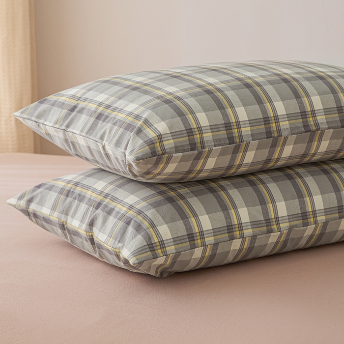 91家纺网 家纺一手货源 找家纺 芬晴家纺 2025新款A类全棉色织防水枕套系列 防水-简兮灰