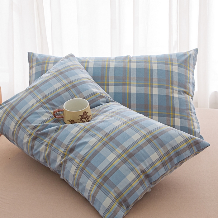 芬晴家纺 2025新款A类全棉色织防水枕套系列 防水-简兮兰