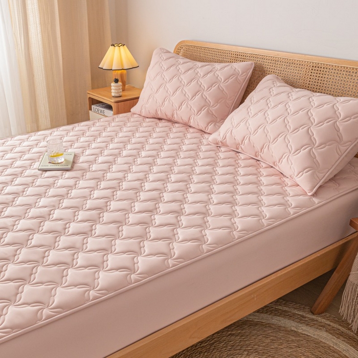 91家纺网 家纺一手货源 找家纺 芬晴家纺 2025新款母婴级大豆防水床笠-马丁-风车 风车-豆沙粉