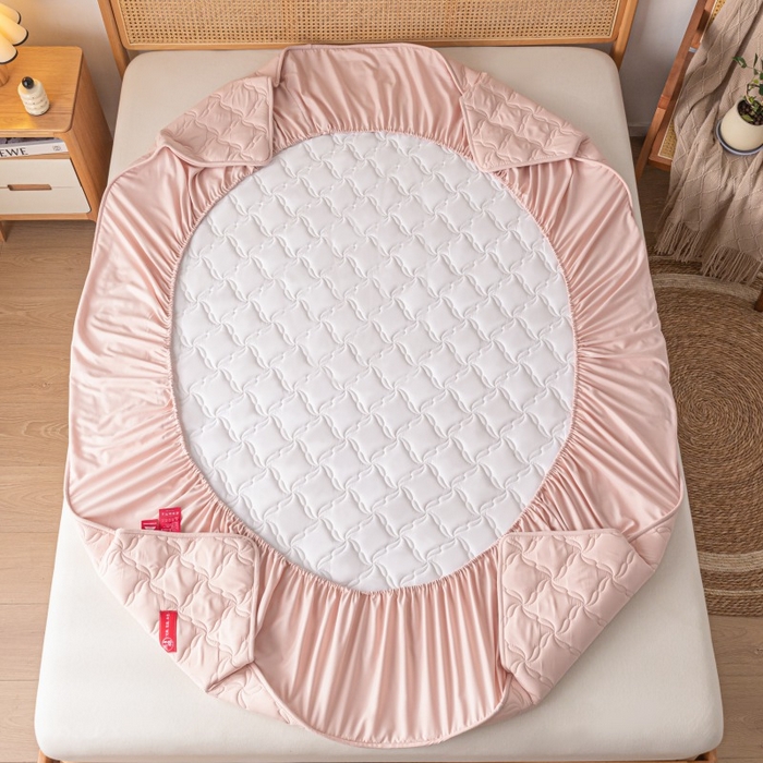 91家纺网 家纺一手货源 找家纺 芬晴家纺 2025新款母婴级大豆防水床笠-马丁-风车 风车-豆沙粉