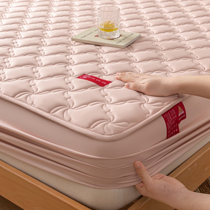 91家纺网 家纺一手货源 找家纺 芬晴家纺 2025新款母婴级大豆防水床笠-马丁-风车 风车-豆沙粉