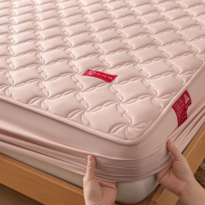 91家纺网 家纺一手货源 找家纺 芬晴家纺 2025新款母婴级大豆防水床笠-马丁-风车 风车-豆沙粉