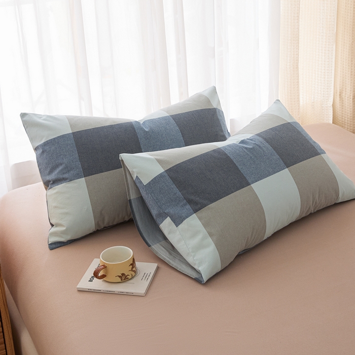 91家纺网 家纺一手货源 找家纺 芬晴家纺 2025新款A类全棉色织防水枕套系列 防水-蓝大格