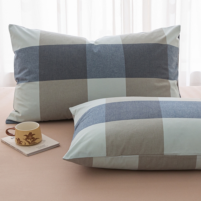 91家纺网 家纺一手货源 找家纺 芬晴家纺 2025新款A类全棉色织防水枕套系列 防水-蓝大格