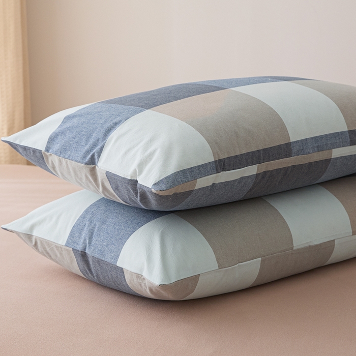 91家纺网 家纺一手货源 找家纺 芬晴家纺 2025新款A类全棉色织防水枕套系列 防水-蓝大格