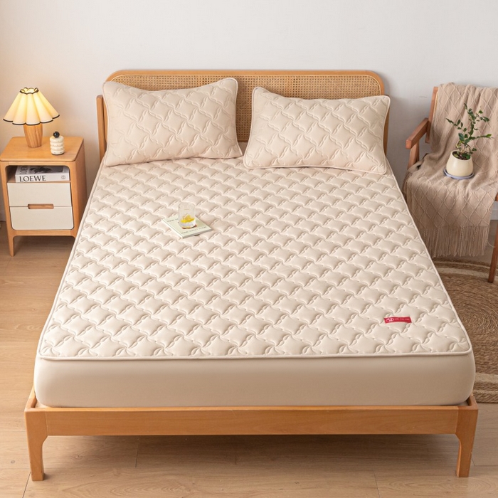 91家纺网 家纺一手货源 找家纺 芬晴家纺 2025新款母婴级大豆防水床笠-马丁-风车 风车-卡其