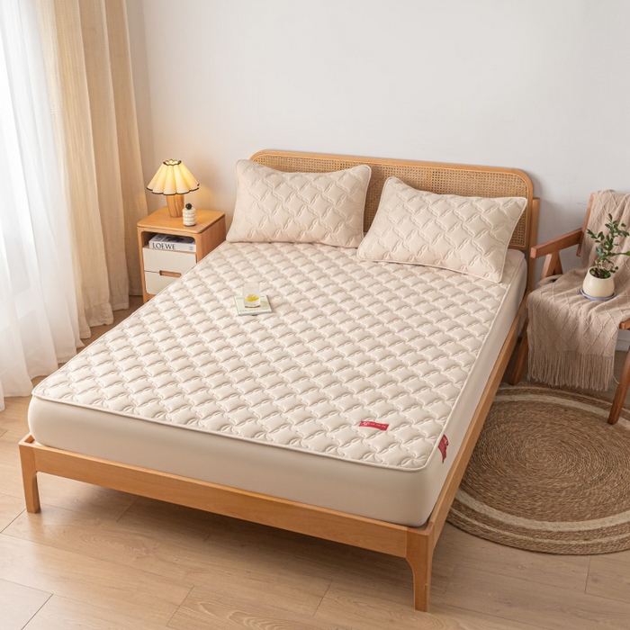 91家纺网 家纺一手货源 找家纺 芬晴家纺 2025新款母婴级大豆防水床笠-马丁-风车 风车-卡其