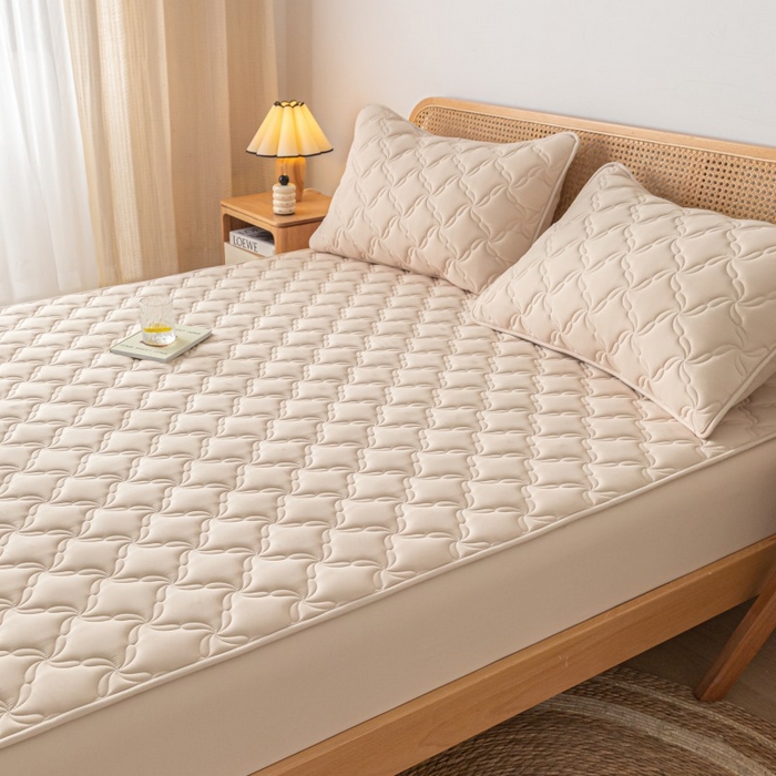 91家纺网 家纺一手货源 找家纺 芬晴家纺 2025新款母婴级大豆防水床笠-马丁-风车 风车-卡其