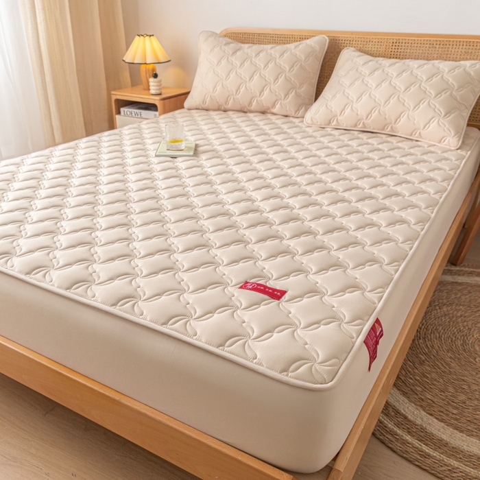 91家纺网 家纺一手货源 找家纺 芬晴家纺 2025新款母婴级大豆防水床笠-马丁-风车 风车-卡其