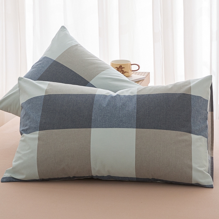 91家纺网 家纺一手货源 找家纺 芬晴家纺 2025新款A类全棉色织防水枕套系列 防水-蓝大格