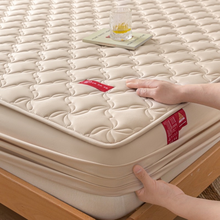 91家纺网 家纺一手货源 找家纺 芬晴家纺 2025新款母婴级大豆防水床笠-马丁-风车 风车-卡其