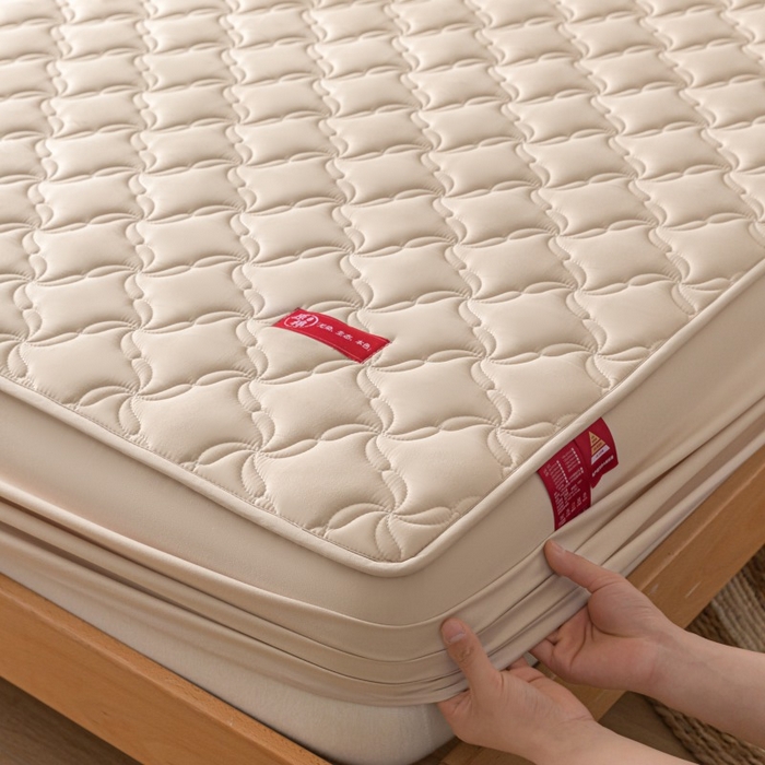 91家纺网 家纺一手货源 找家纺 芬晴家纺 2025新款母婴级大豆防水床笠-马丁-风车 风车-卡其