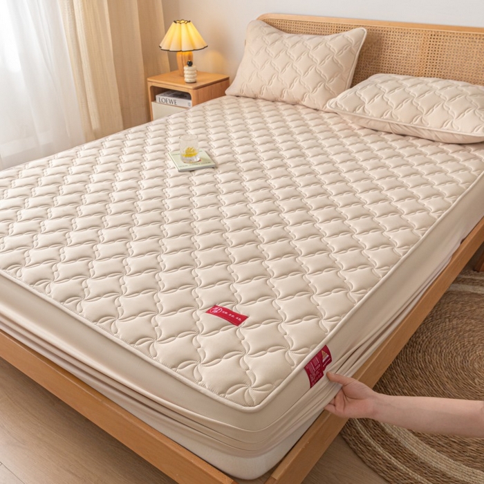 91家纺网 家纺一手货源 找家纺 芬晴家纺 2025新款母婴级大豆防水床笠-马丁-风车 风车-卡其