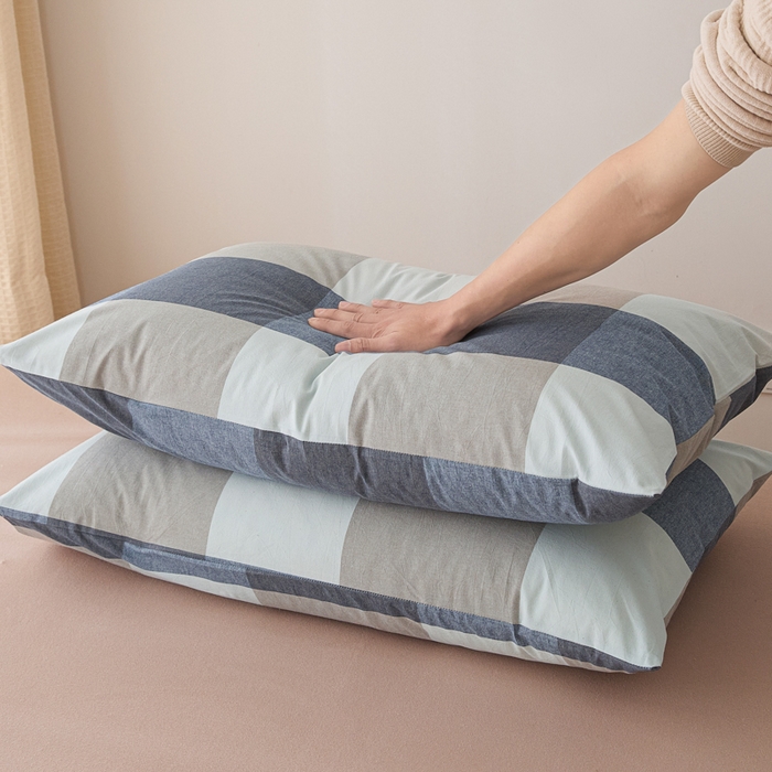 91家纺网 家纺一手货源 找家纺 芬晴家纺 2025新款A类全棉色织防水枕套系列 防水-蓝大格