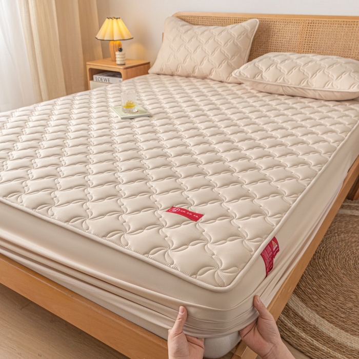 91家纺网 家纺一手货源 找家纺 芬晴家纺 2025新款母婴级大豆防水床笠-马丁-风车 风车-卡其