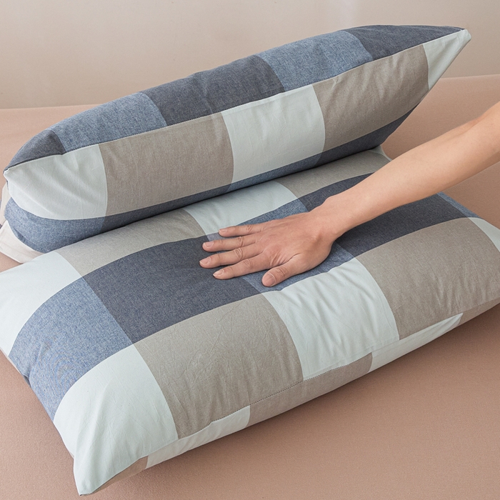 91家纺网 家纺一手货源 找家纺 芬晴家纺 2025新款A类全棉色织防水枕套系列 防水-蓝大格