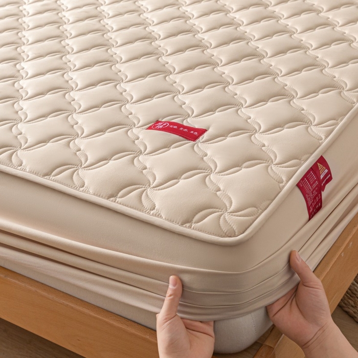 91家纺网 家纺一手货源 找家纺 芬晴家纺 2025新款母婴级大豆防水床笠-马丁-风车 风车-卡其