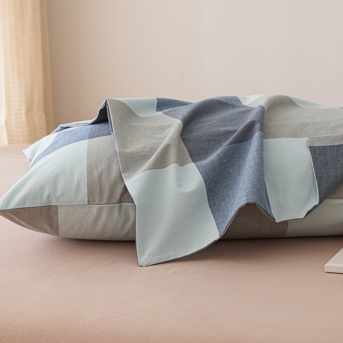 91家纺网 家纺一手货源 找家纺 芬晴家纺 2025新款A类全棉色织防水枕套系列 防水-蓝大格