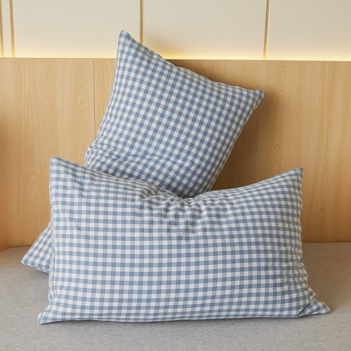 芬晴家纺 2025新款A类全棉色织防水枕套系列 防水-蓝小格