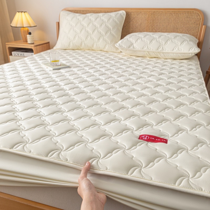 91家纺网 家纺一手货源 找家纺 芬晴家纺 2025新款母婴级大豆防水床笠-马丁-风车 风车-米白