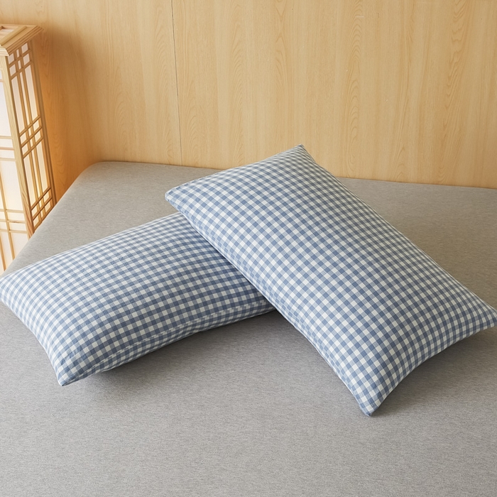 91家纺网 家纺一手货源 找家纺 芬晴家纺 2025新款A类全棉色织防水枕套系列 防水-蓝小格