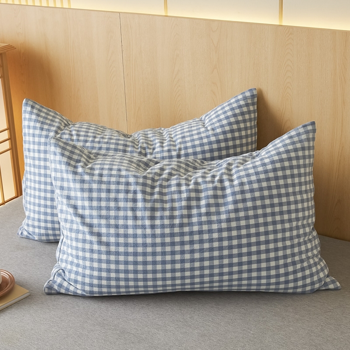 91家纺网 家纺一手货源 找家纺 芬晴家纺 2025新款A类全棉色织防水枕套系列 防水-蓝小格