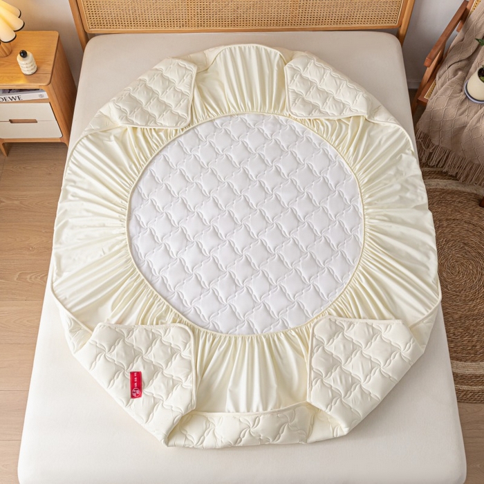 91家纺网 家纺一手货源 找家纺 芬晴家纺 2025新款母婴级大豆防水床笠-马丁-风车 风车-米白