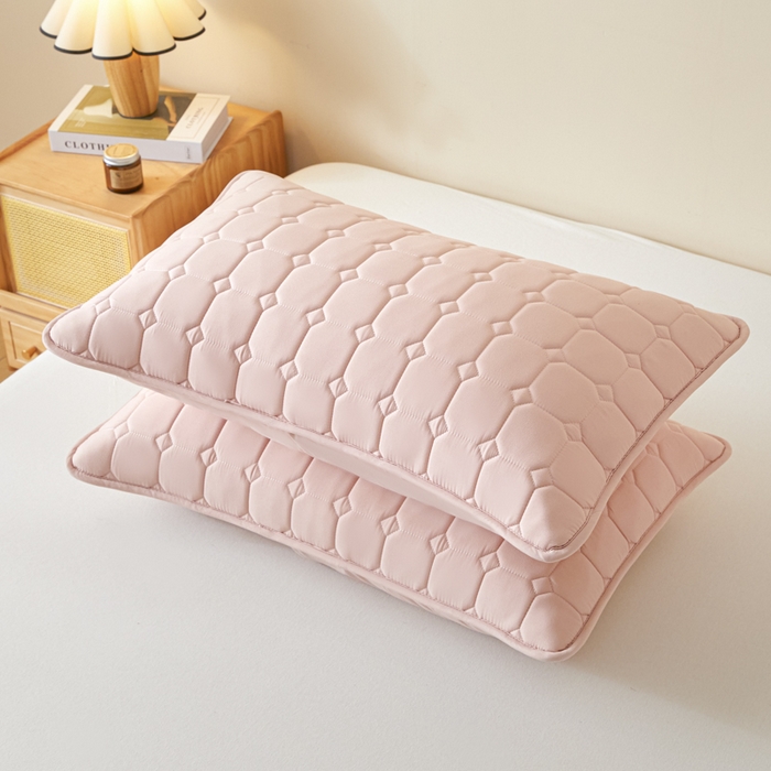 91家纺网 家纺一手货源 找家纺 芬晴家纺 2025新款A类母婴级防水枕套系列 简格-豆沙粉