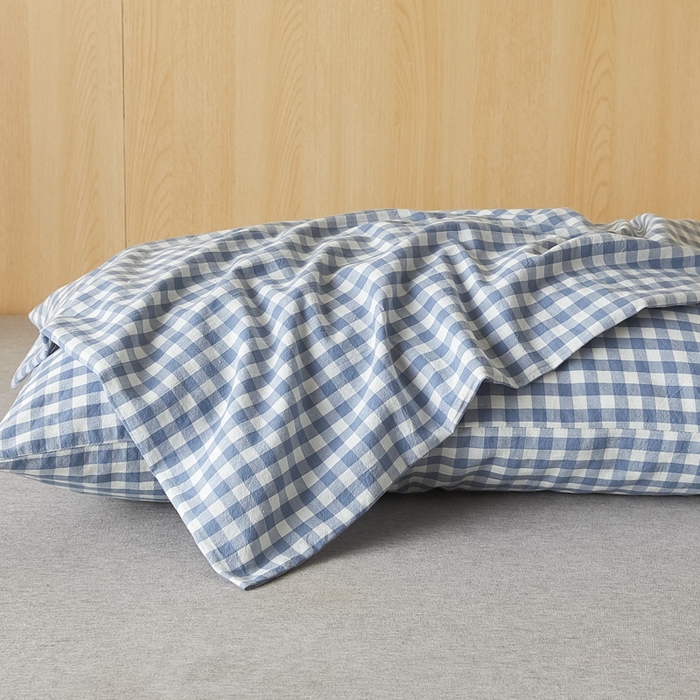 91家纺网 家纺一手货源 找家纺 芬晴家纺 2025新款A类全棉色织防水枕套系列 防水-蓝小格