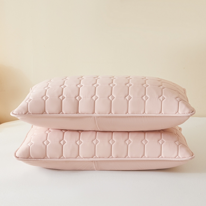 91家纺网 家纺一手货源 找家纺 芬晴家纺 2025新款A类母婴级防水枕套系列 简格-豆沙粉