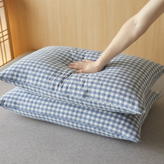 91家纺网 家纺一手货源 找家纺 芬晴家纺 2025新款A类全棉色织防水枕套系列 防水-蓝小格