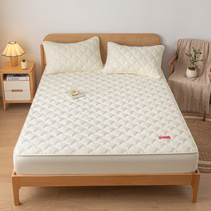 91家纺网 家纺一手货源 找家纺 芬晴家纺 2025新款母婴级大豆防水床笠-马丁-风车 风车-米白